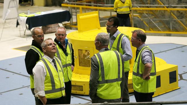 Prime Minister Scott Morrison inside the Tribute Power Station on the West Coast of Tasmania. Picture: CHRIS KIDD