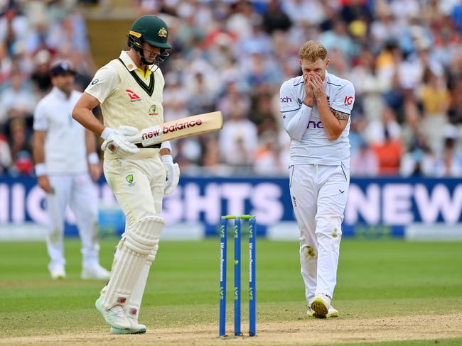 Ben Stokes reacts after a late chance in the first Test. Picture: Stu Forster/Getty Images.