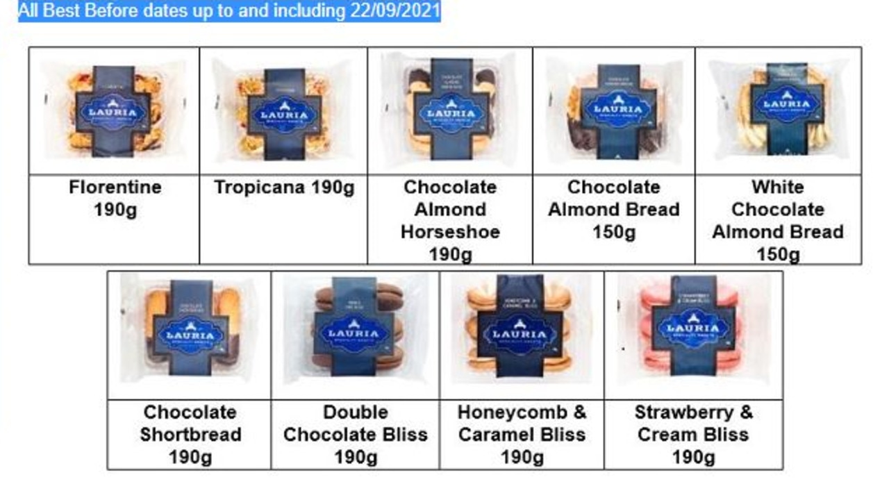 Nine Lauria Specialty Sweets biscuits have been recalled over an undeclared allergen in the products. Picture: Supplied