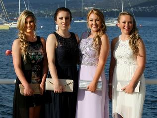 L to R: Megan Blackwell, Cassie Booth, Montanna Cate and Holly Scott at the Dominic School formal held at Wrest Point Casino on Monday 1 December Pic: Carolyn Docking