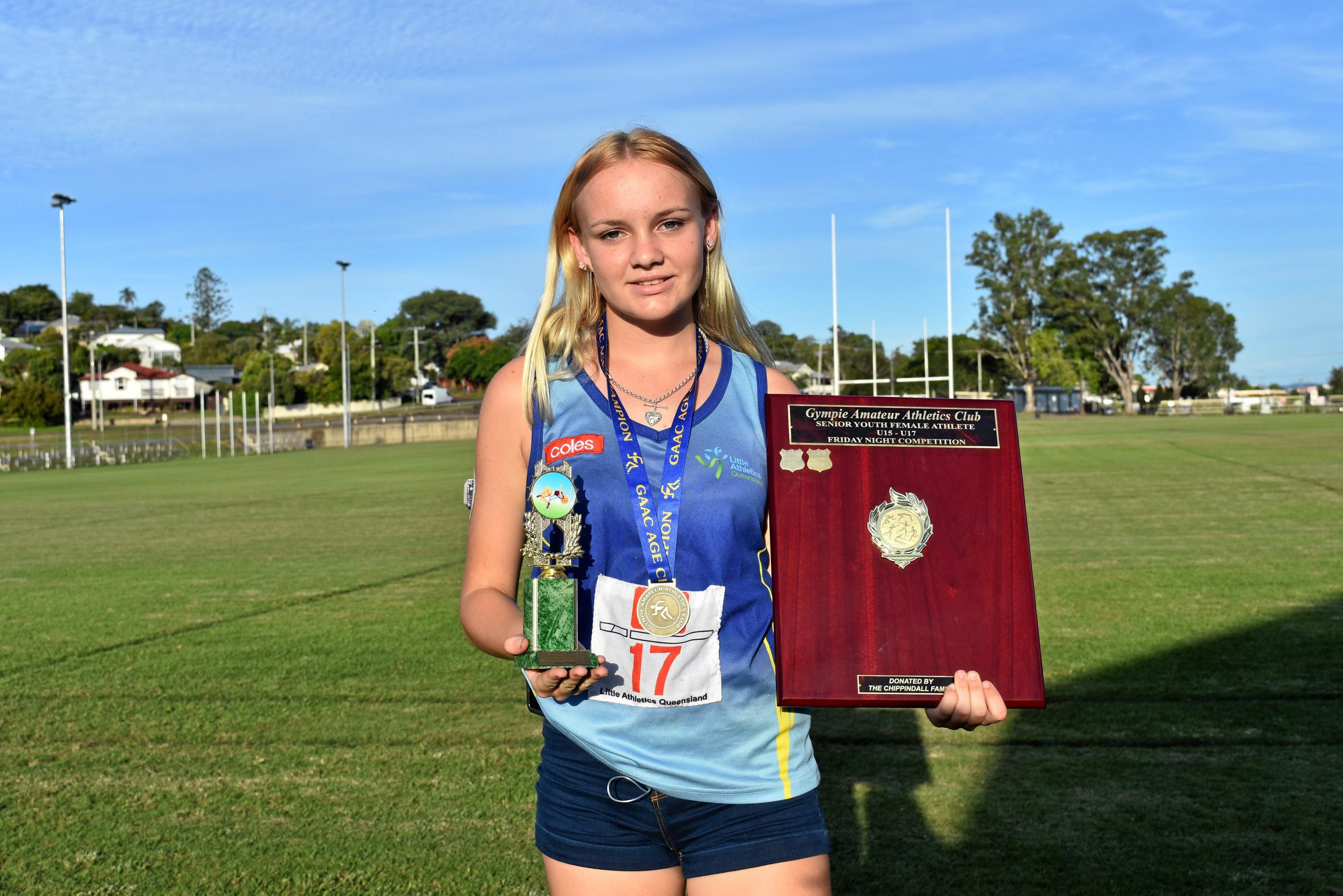 Athletics - Chippindall Family Shield Senior Youth Female Athlete under 15 - under 17 and under 16 age champion Tamara Mullaly. Picture: Bec Singh