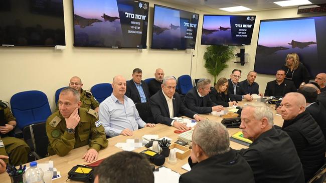 Benjamin Netanyahu chairs a meeting of the Israeli war cabinet. Picture: AFP