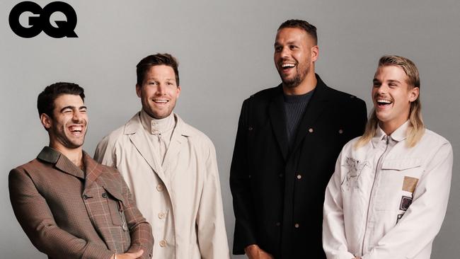 Left to right: Christian Petracca, Toby Greene, Buddy Franklin and Bailey Smith in their shoot for GQ in their shoot for GQ Australia. Picture: Joe Brennan