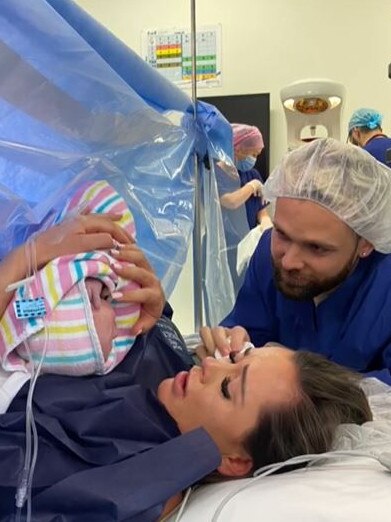 Troy “Candyman 2.0” Williams and fiance Anita Cassin just moments after baby Saint was born. Picture: Instagram