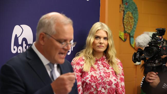 Prime Minister Scott Morrison and Erin Molan in Parramatta. Picture: Jason Edwards