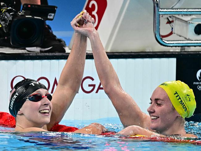 Katie Ledecky and Ariarne Titmus have a great rivalry. Picture: AFP