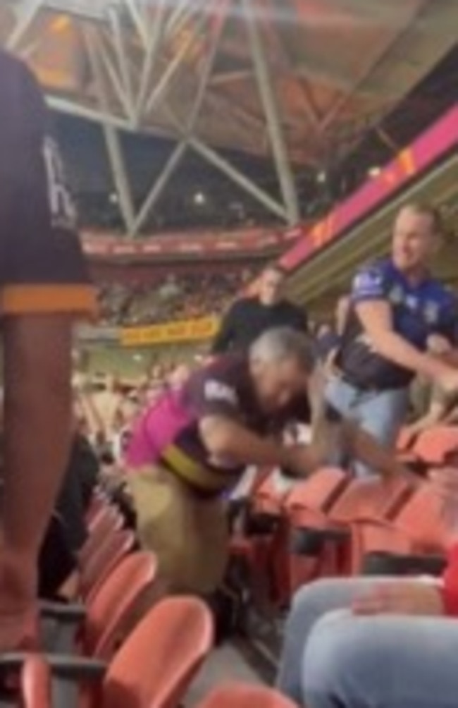 A Broncos supporter has been brutally bashed after he apparently yelled out during the ANZAC minute of silence at Friday night's NRL game. Picture: supplied