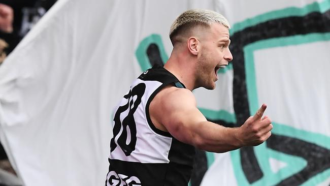 As the Sherrin sailed between the posts at Adelaide Oval, Eddie McGuire immediately labelled it “one of the goals of the year”.