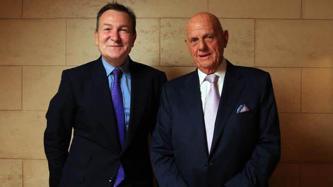 Premier Investments chairman Solomon Lew with their CEO Mark McInnes at their in Melbourne. Picture: Aaron Francis