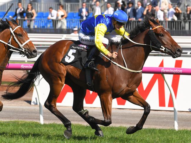 Champion jockey Hugh Bowman takes out the Group 1 Cantala Stakes on Le Romain. Picture: Getty Images