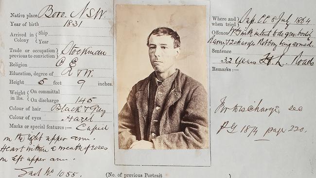 Prisoner record of Francis Clarke, alias Francis Christie (alias Frank Gardiner), from Darlinghurst Gaol, 1874. Picture: Courtesy of Cowan’s Auctions Inc., Cincinnati, USA