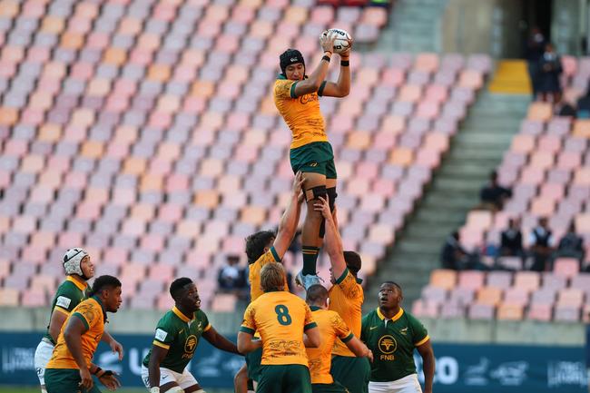 Eli Langi of Australia wins the lineout during the U20 Rugby Championship match between South Africa and Australia. Photo by Richard Huggard.