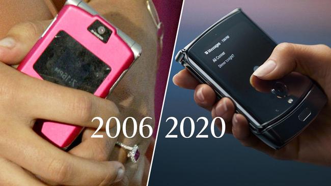 Iconic Motorola flip phone (held on the left by Maria Sharapova in 2006) has been relaunched. Photos: Supplied.