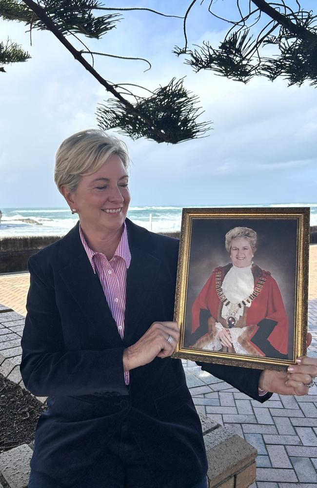 Carolyn Martin with a picture of her mother, Margaret Martin when she was the lady mayor of Randwick nearly three decades ago. Picture: Tileah Dobson