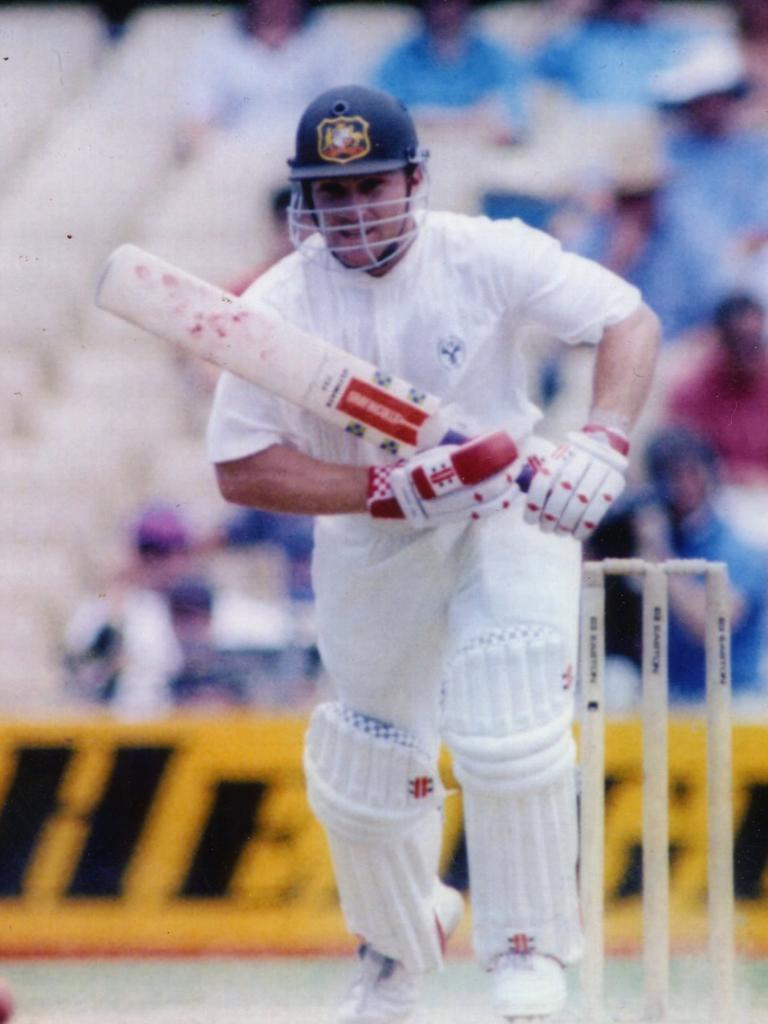 Mr Slater, pictured during the Australia vs South Africa Test match in 1994, was once one of the most celebrated names in cricket. Picture: Supplied