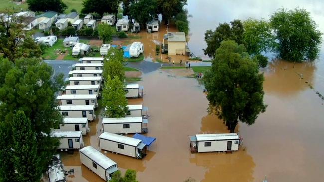 Drone video images of flooding of the Nepean River at Camden, NSW. CREDIT: TNV