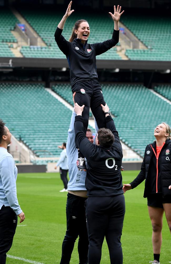 At one point, players lifted the laughing royal up into the air. Picture: Jeremy Selwyn – by WPA Pool/Getty Images