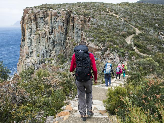 Walking down The Blade on the Three Capes Track.