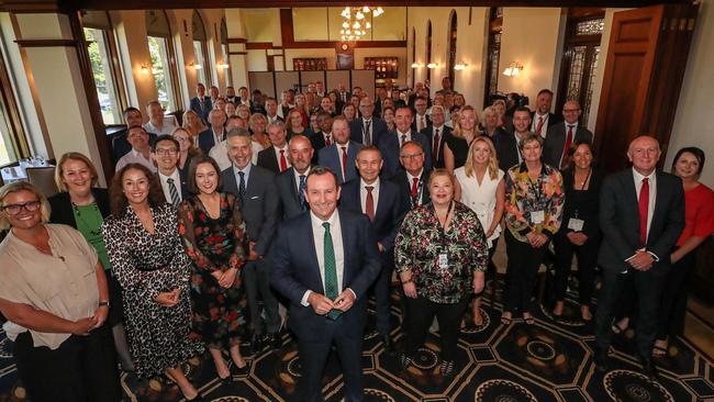 WA Premier Mark McGowan with ALP caucus members. Picture: Colin Murty