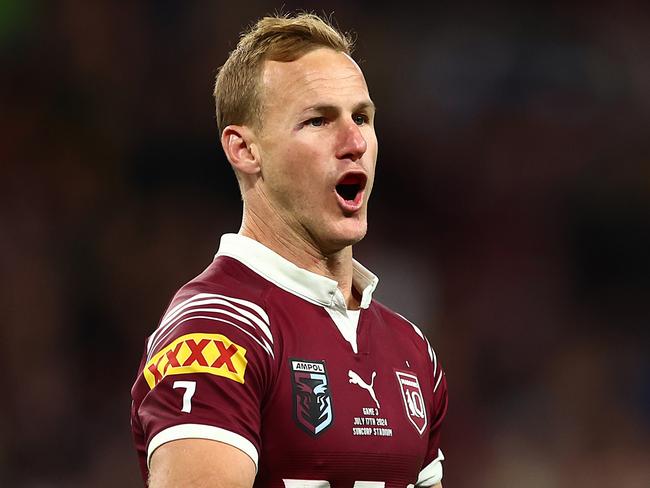 BRISBANE, AUSTRALIA - JULY 17:  Daly Cherry-Evans of the Maroons reacts during game three of the 2024 Men's State of Origin series between Queensland Maroons and New South Wales Blues at Suncorp Stadium on July 17, 2024 in Brisbane, Australia. (Photo by Chris Hyde/Getty Images)