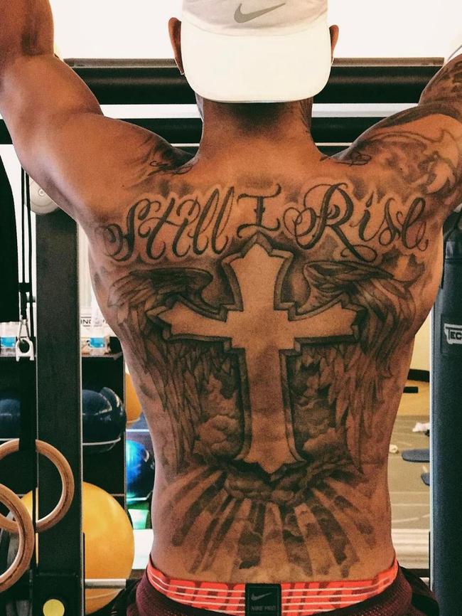 His full back tattoo artwork revealed on Instagram. Picture: Lewis Hamilton/Instagram