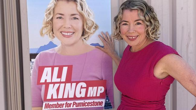 Current election campaign material for member for Pumicestone, Ali King, with the traditional Labor branding removed.