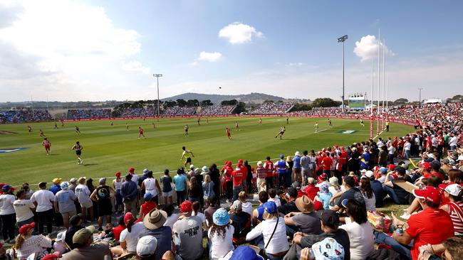 A crowd shot at this year’s Sydney-West Coast game in Mount Barker. Picture: Phil Hillyard