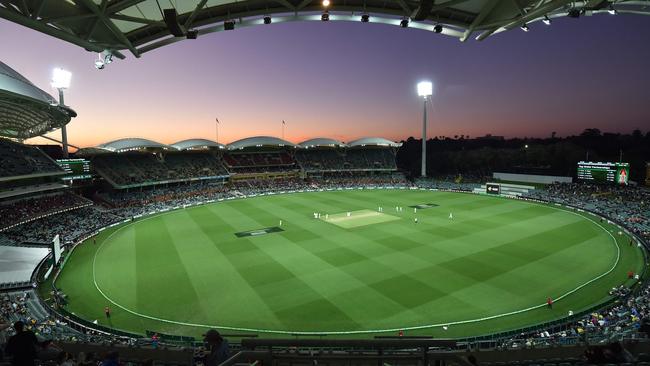 The sun sets during the day-night Test between Australia and South Africa at Adelaide Oval in 2016. India’s board has refused to play a day-night in Australia this summer. Picture: AFP Photo / Peter Parks                        India refuse to play Day/Night Test vs Australia