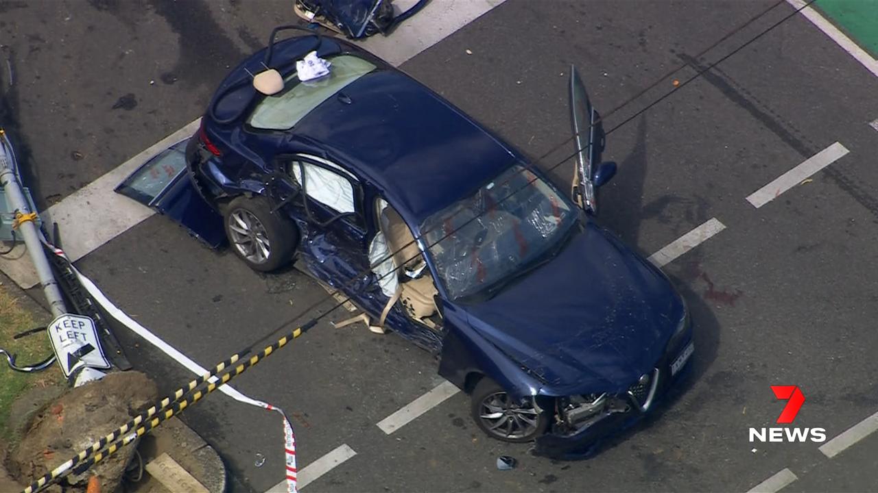 Two people have been rushed to hospital with life-threatening injuries following the crash in Carlton. Supplied: 7 News