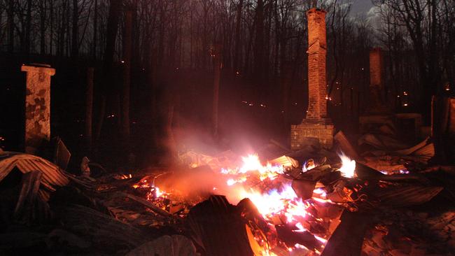 The remains of a house near Kinglake West. Picture: Stuart McEvoy.