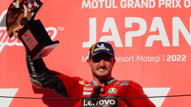 Miller celebrates his droughbreaking win. (Photo by Toshifumi KITAMURA / AFP)