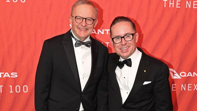 Prime Minister Anthony Albanese (L) stands with Alan Joyce. Picture: James D. Morgan/Getty Images