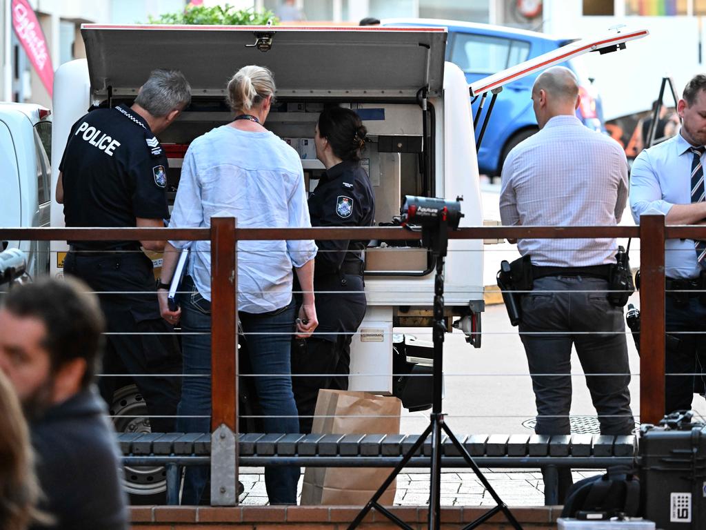 Police and forensic officers at the scene of the Fortitude Valley apartment. Picture: Lyndon Mechielsen/Courier Mail