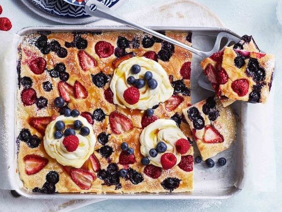 Berry buttermilk pancake tray bake.