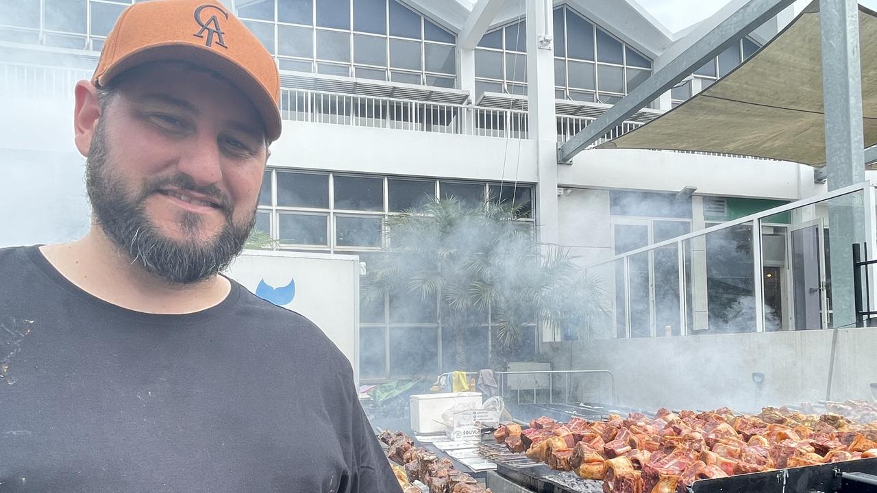 Dimitri Hari gets the heat cracking at the popular Chook A Licious souvlaki stand.