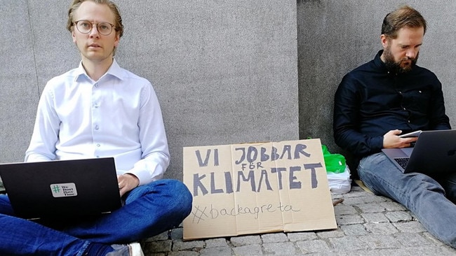 Swedish PR expert Ingmar Rentzhog joins Greta Thunberg's climate strike on August 24, 2018.