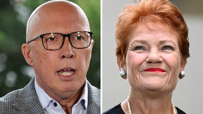 Peter Dutton says Pauline Hanson won’t have a seat in a Coalition cabinet despite giving One Nation preferences. Picture: NewsWire