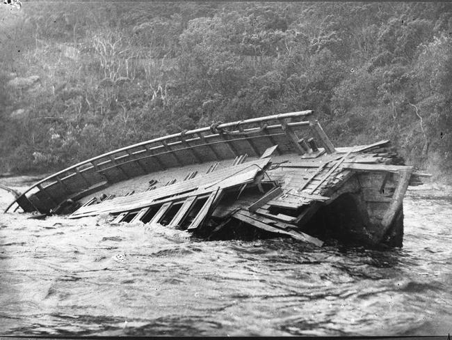 The partially submerged wreckage of the Greycliffe in 1927. Picture: Australian National Maritime Museum