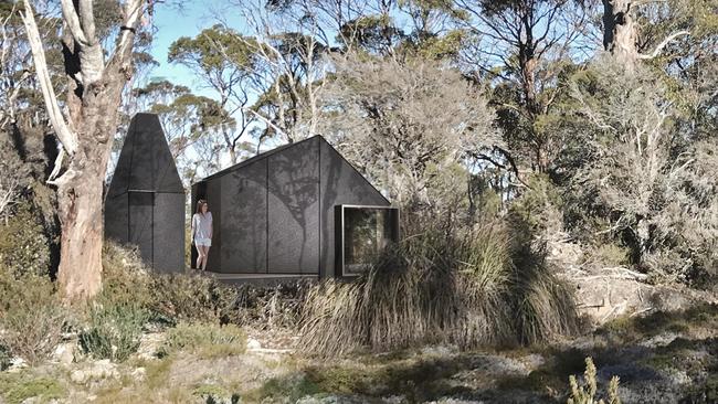 An artist’s impression of the proposed Lake Malbena eco-tourism standing camp. Picture: CUMULUS STUDIO