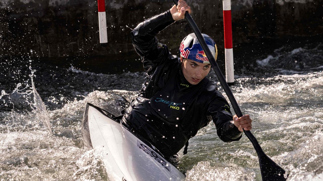 Jessica Fox training in the Olympic venue in Vaires-sur-Marne, near Paris