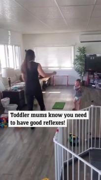 Supermum snags toddler's golf ball midair