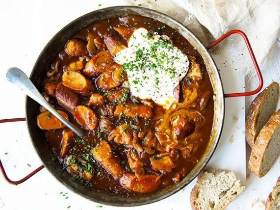 Sausage stroganoff ala margie.