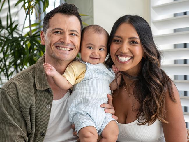 Rob Mallett with wife Chloe Zuel and their baby Tadhg. Picture: Julian Andrews