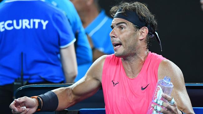 Rafael Nadal had several run-ins with the chair umpire. Picture: AFP