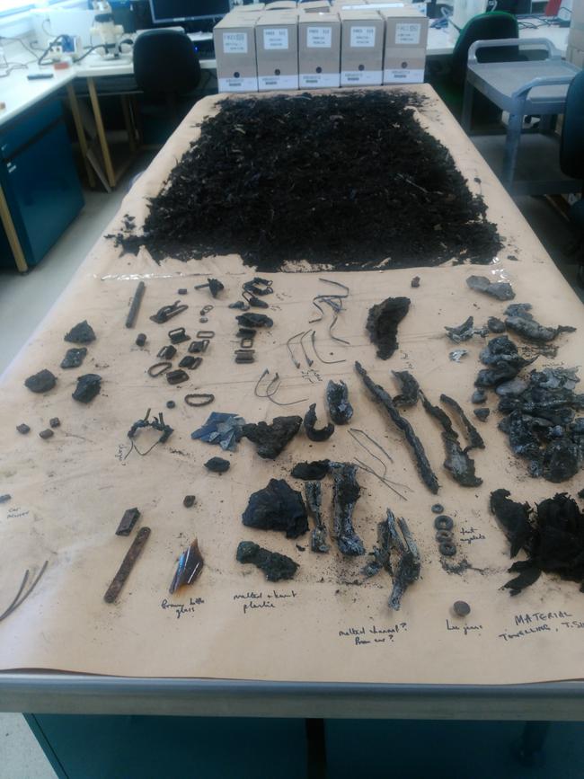 Fire damaged items were located at Russell Hill and Carol Clay's campsite. Picture: Supplied/ Supreme Court of Victoria