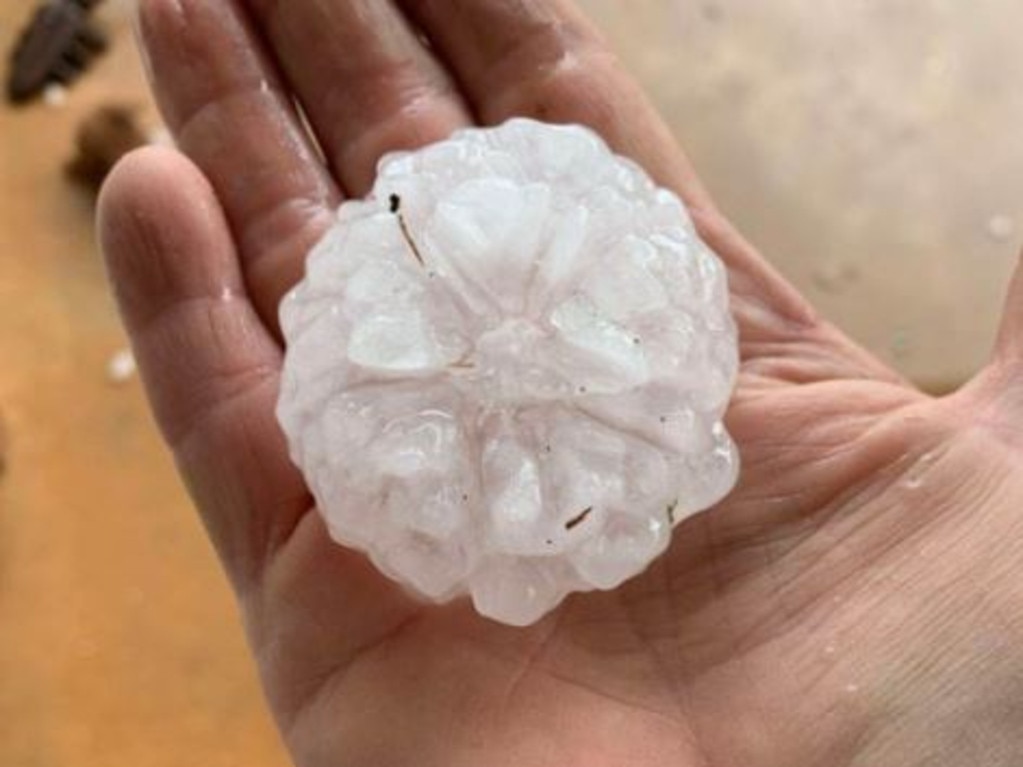 An 8cm hailstone from Cannon Creek. Picture: Higgins Storm Chasing