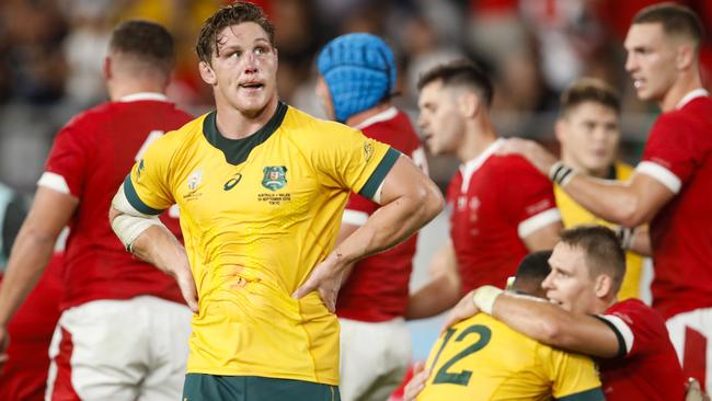 A gutted Michael Hooper after Australia lost to Wales. Picture: Odd Andersen/AFP