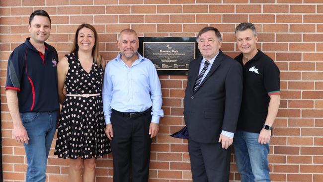 Bayside's new mayor Joe Awada, (third from left), with Councillor Bill Saravinovski and Kingsford Smith federal MP Matt Thistlethwaite at the opening of the Rowland Park upgrade in Daceyville.