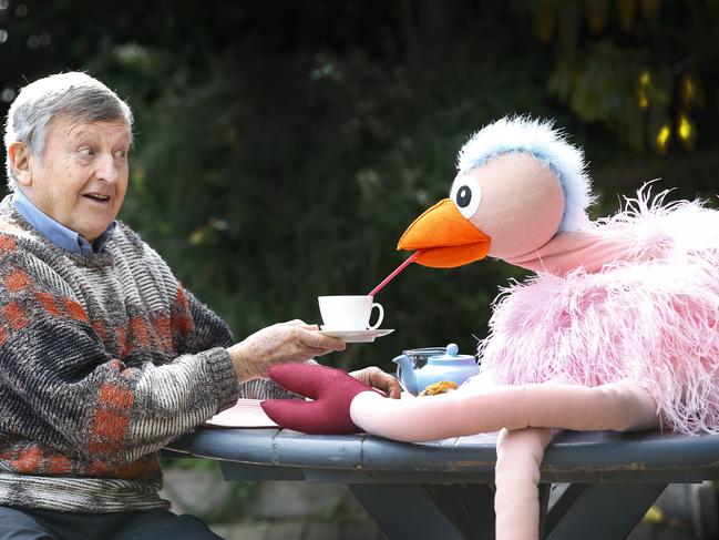 Ernie Carroll with Ossie Ostrich. Picture: David Caird.