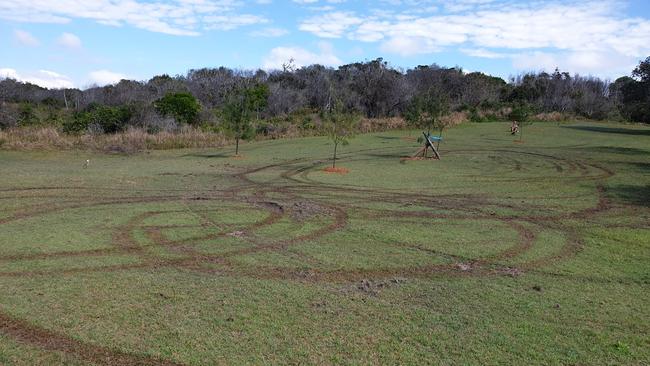 Damage created by cars that did burnouts at Green Point, Angourie.